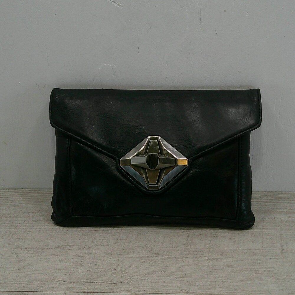 7 For All Mankind Y2k Vintage Black leather clutch Bag Pocket Book Purse